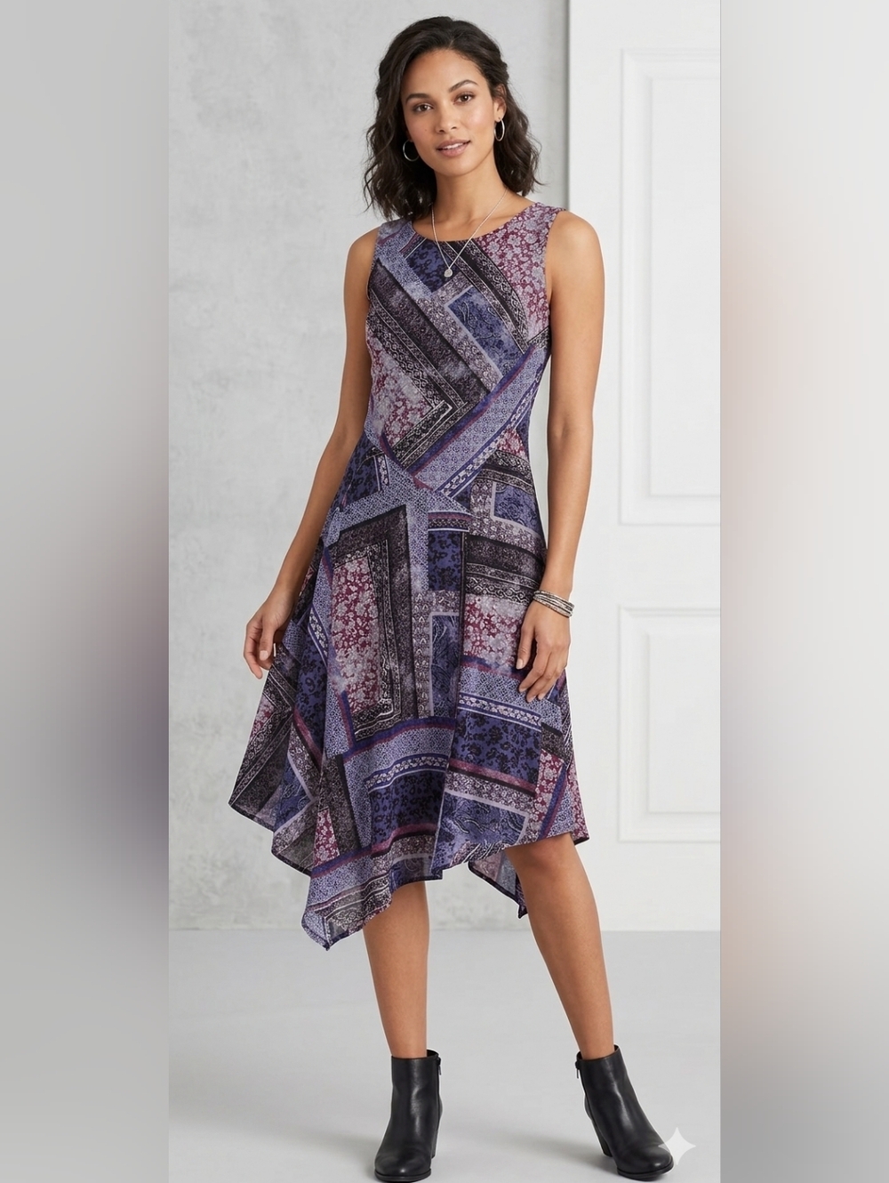Simply Vera Vera Wang Purple Patchwork Asymmetrical Dress